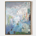 Original hand painted coastal abstract oil painting canvas, misty blue grey green textured strokes, elegant luxury modern nordic scandi