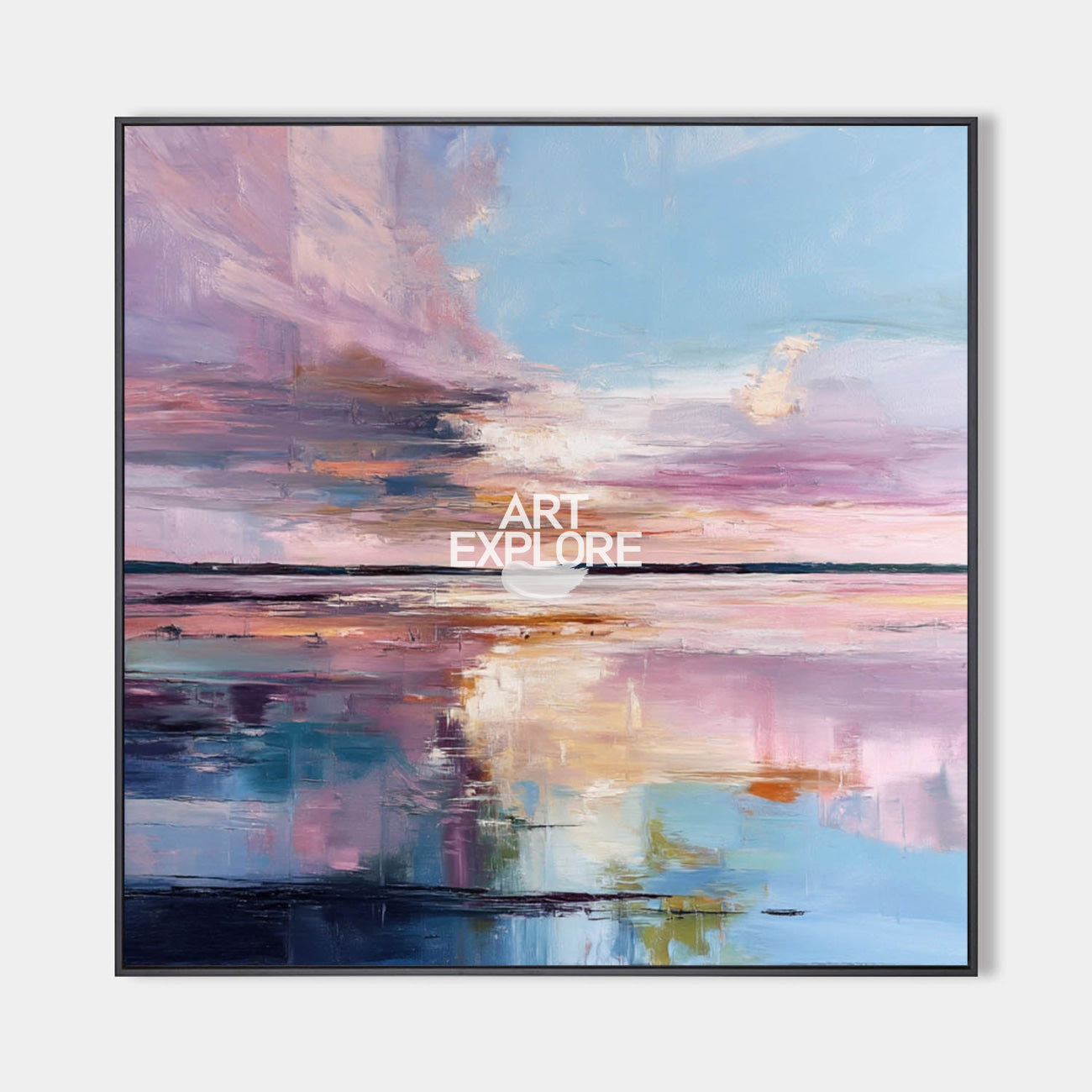 Original hand painted blush pink abstract coastal oil painting canvas wall art, nordic elegant luxury modern living room home decor int