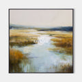 Original hand painted golden coastal marsh oil painting canvas wall art, abstract nordic scandinavian elegant luxury modern living room