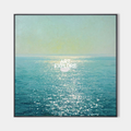 Original hand painted teal ocean oil painting canvas wall art, sparkling sea light reflections, nordic scandinavian elegant luxury mode