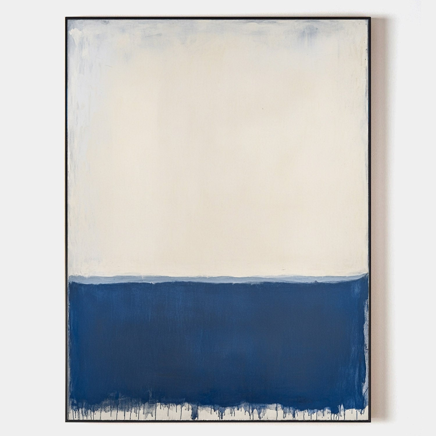 Original hand painted navy blue cream abstract oil painting canvas wall art, nordic scandinavian minimalist elegant luxury modern coast
