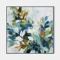 Hand painted original oil painting canvas teal botanical abstract wall art elegant luxury nordic scandinavian modern home decor square