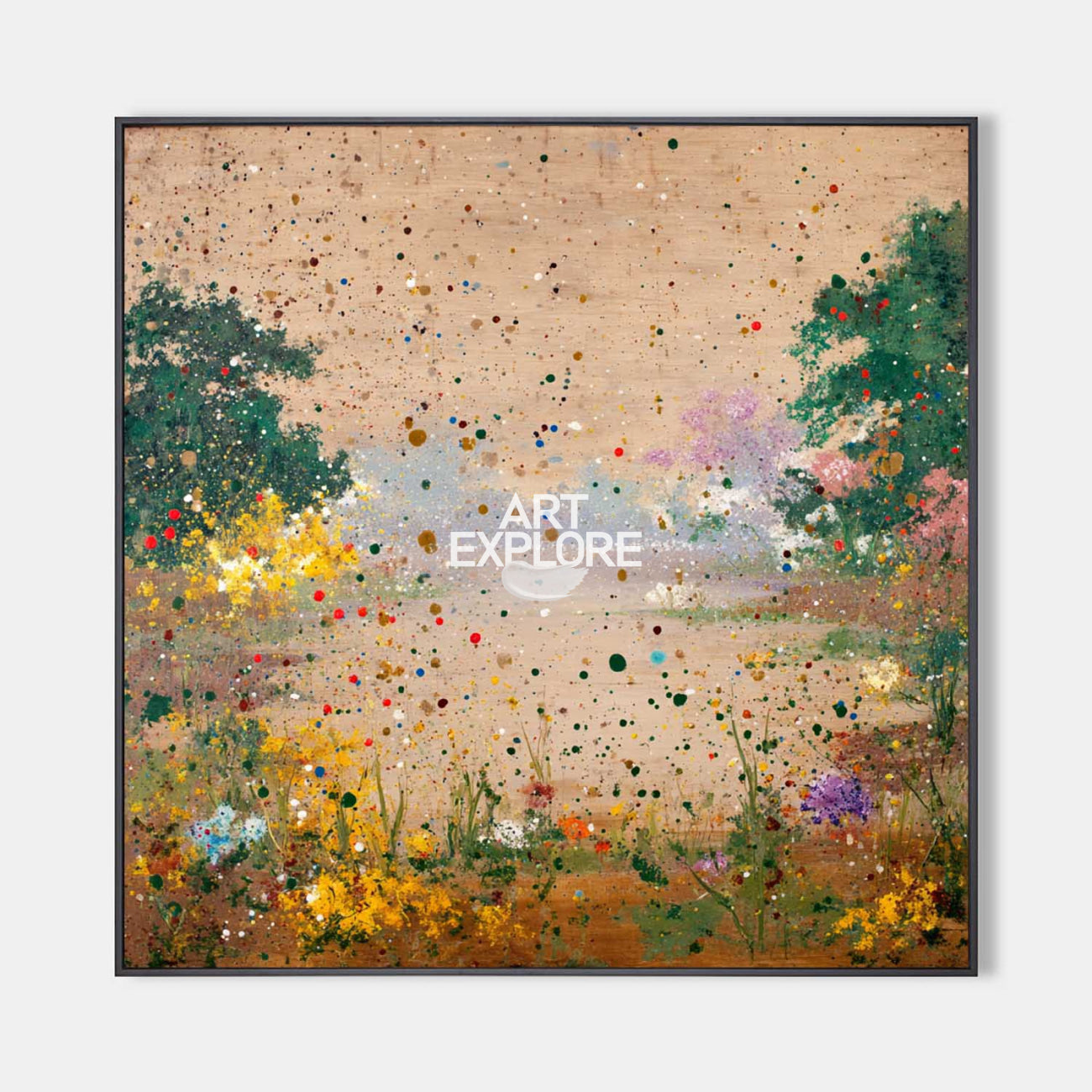 Original hand painted golden floral botanical abstract oil painting canvas wall art, elegant luxury modern nordic scandinavian living r