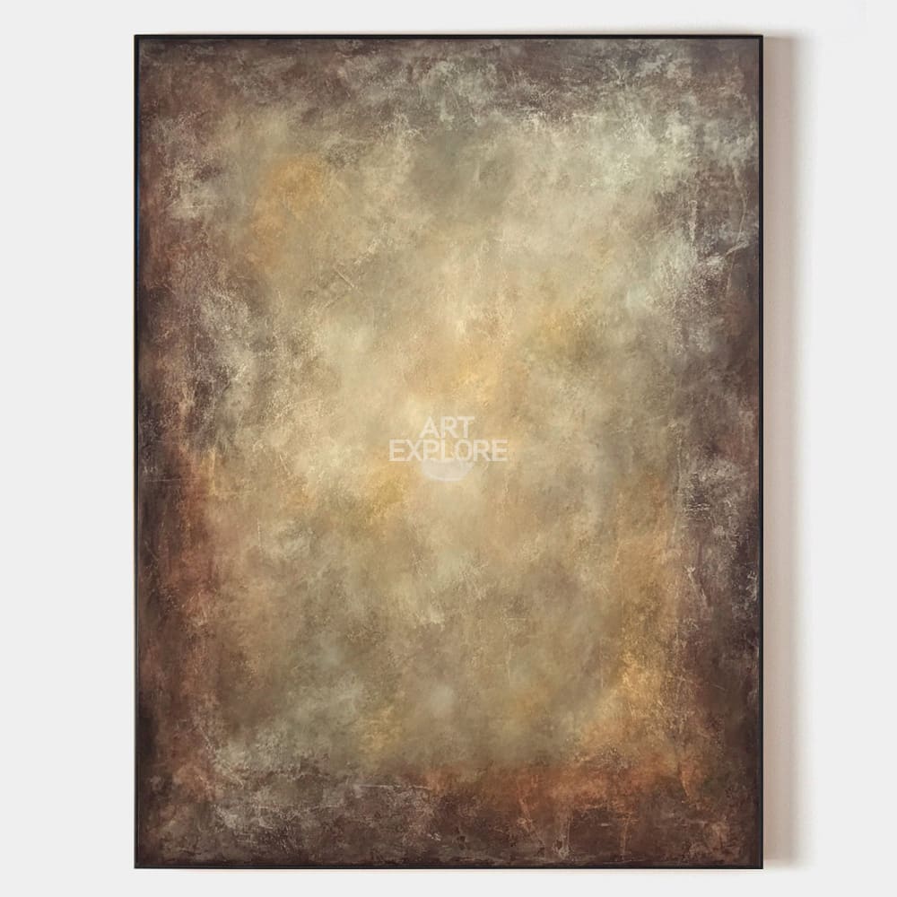 Original hand painted amber brown cream atmospheric abstract oil painting canvas wall art, nordic scandinavian elegant luxury modern li