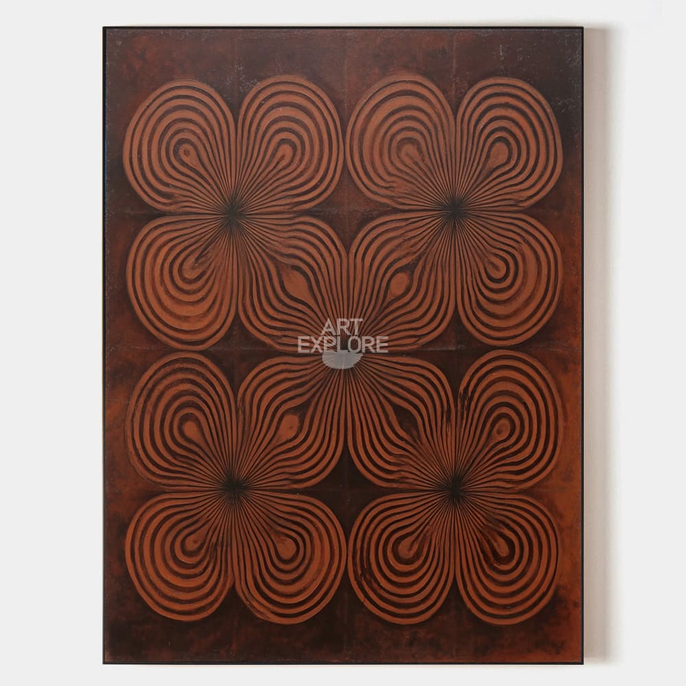 Original hand painted copper brown swirling geometric abstract oil painting canvas wall art, elegant luxury modern nordic scandinavian