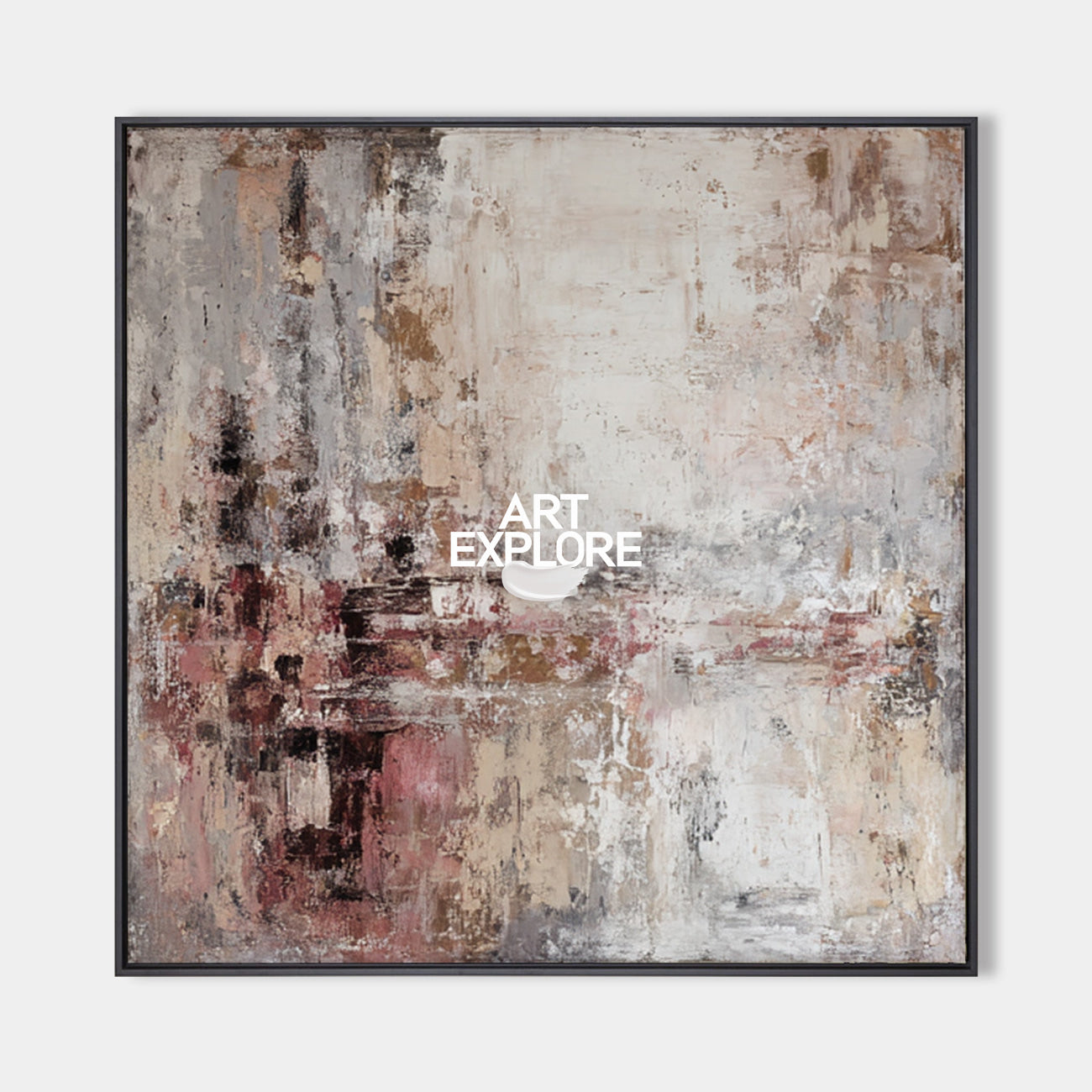 Original hand painted sienna charcoal dusty rose abstract oil painting canvas wall art, nordic scandinavian vintage elegant luxury mode