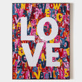 Original hand painted bold LOVE abstract oil painting canvas wall art, vibrant pink red yellow navy modern luxury elegant living room h