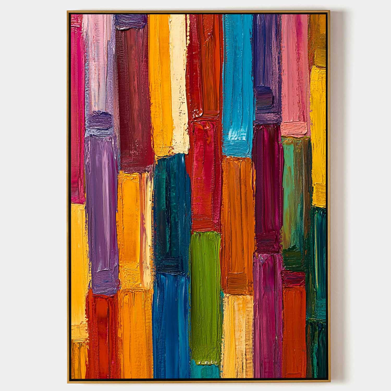 Original hand painted colorful geometric oil painting canvas wall art, bold amber teal crimson violet abstract modern elegant luxury ho