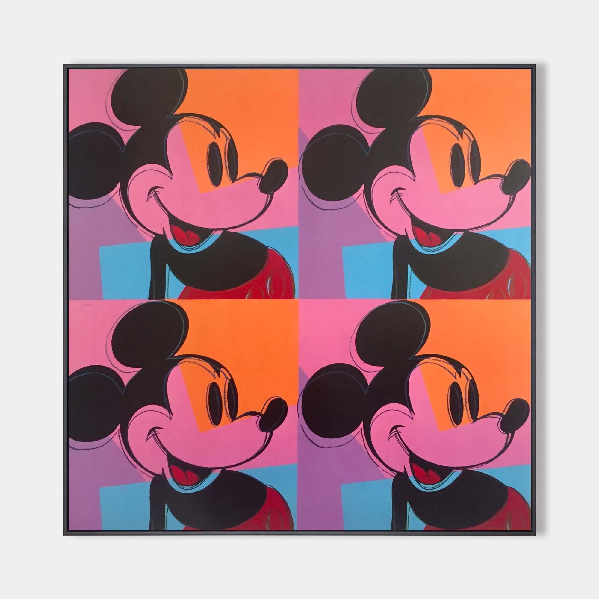 Original hand painted pop art Mickey Mouse oil painting canvas, bold pink orange geometric luxury modern elegant wall art home decor in