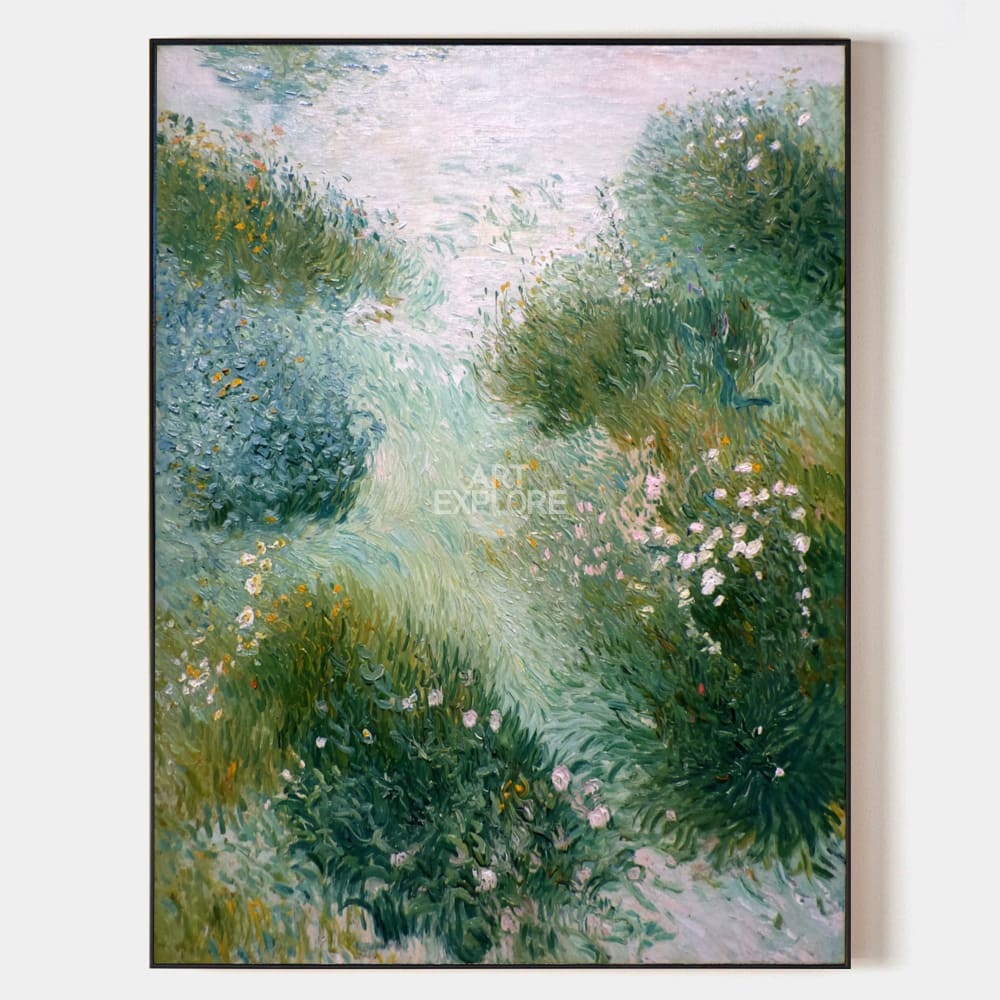 Original hand painted emerald green botanical oil painting canvas wall art, impressionist floral nordic scandinavian elegant luxury mod