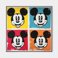 Original hand painted pop art oil painting canvas, bold Mickey Mouse quad in yellow blue red orange, modern luxury elegant home decor w