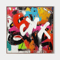 Original hand painted abstract graffiti oil painting canvas wall art, bold crimson magenta cyan luxury modern elegant home decor interi