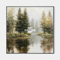 Original hand painted misty forest river oil painting canvas wall art, nordic scandinavian elegant luxury modern living room home decor