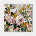 Original hand painted blush pink rose floral oil painting canvas wall art, elegant luxury modern nordic scandinavian vintage botanical
