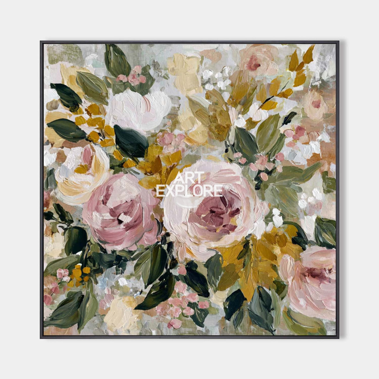 Original hand painted blush pink rose floral oil painting canvas wall art, elegant luxury modern nordic scandinavian vintage botanical