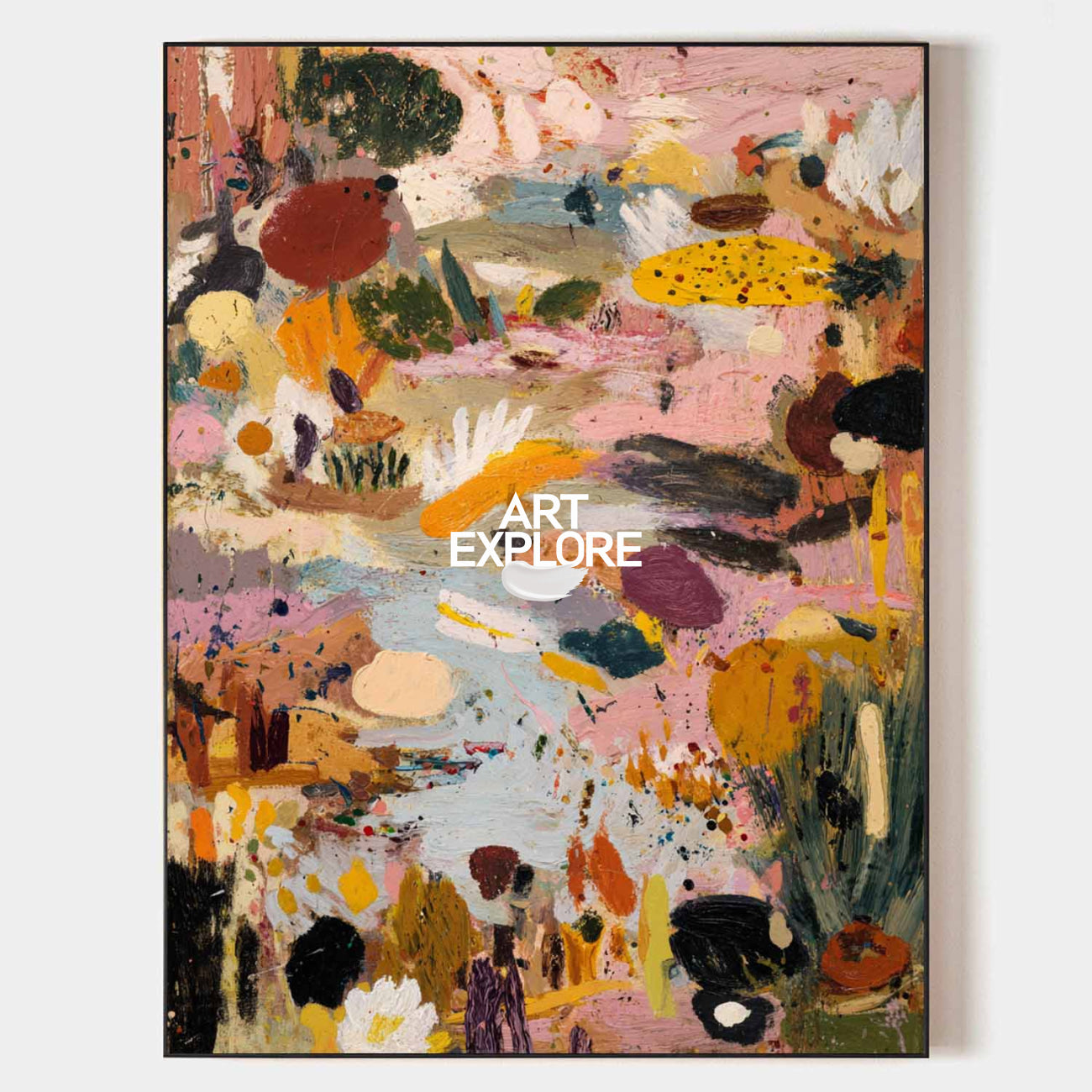 Original hand painted blush pink ochre abstract botanical oil painting canvas wall art, modern elegant luxury nordic scandinavian livin