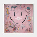 Original hand painted blush pink abstract oil painting canvas wall art, smiley face monsters figures modern elegant luxury eclectic hom