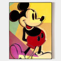 Original hand painted pop art oil painting canvas, bold yellow red purple Mickey iconic figure, luxury elegant modern abstract wall art
