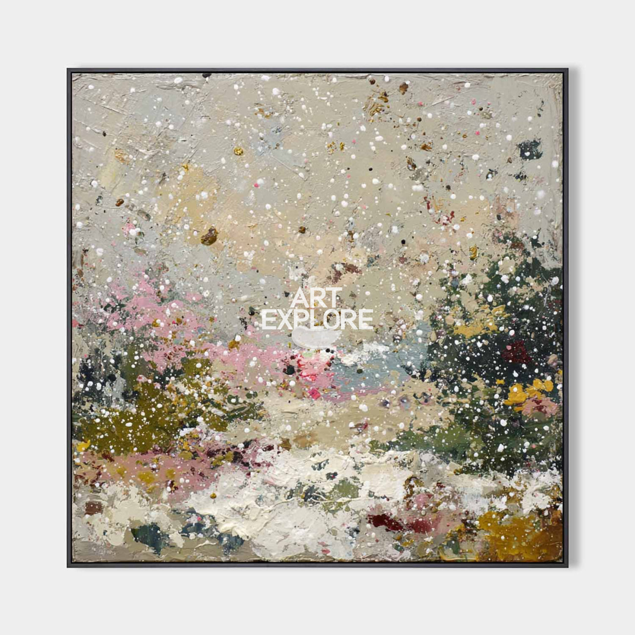 Original hand painted blush pink gold abstract landscape oil painting canvas wall art, nordic scandinavian elegant luxury modern living