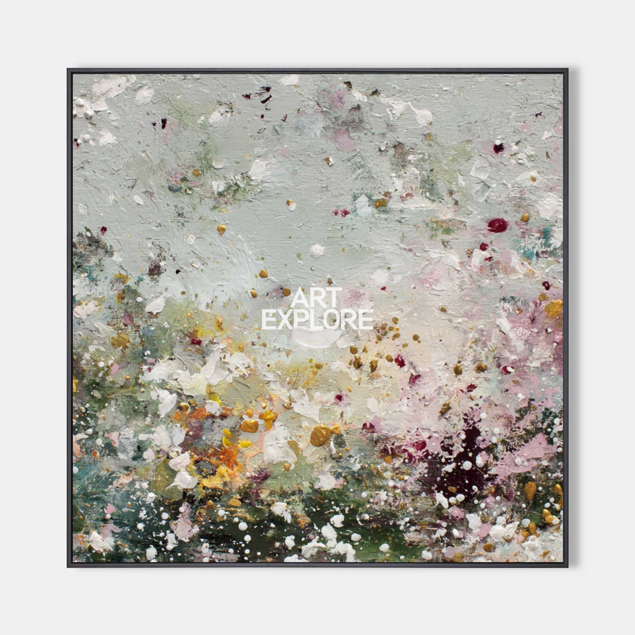 Original hand painted blush pink ivory gold abstract floral oil painting canvas wall art, nordic scandinavian elegant luxury modern hom