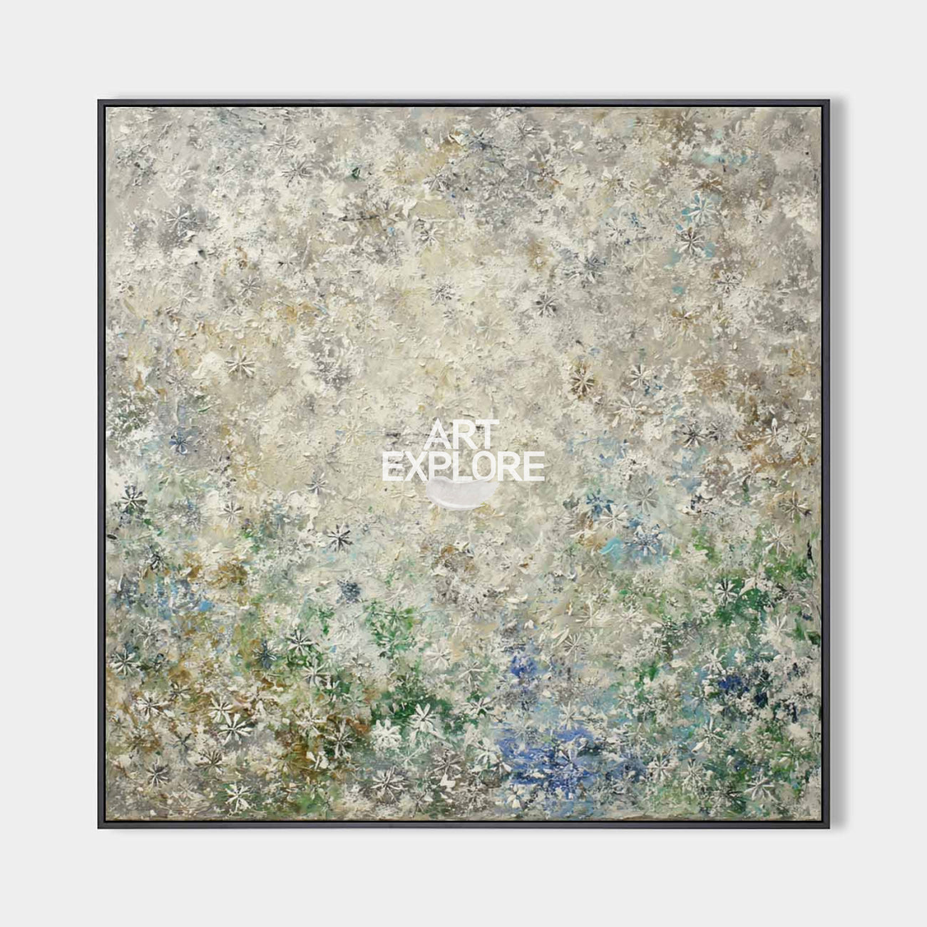 Original hand painted ivory sage botanical abstract oil painting canvas wall art, nordic scandinavian elegant luxury modern living room