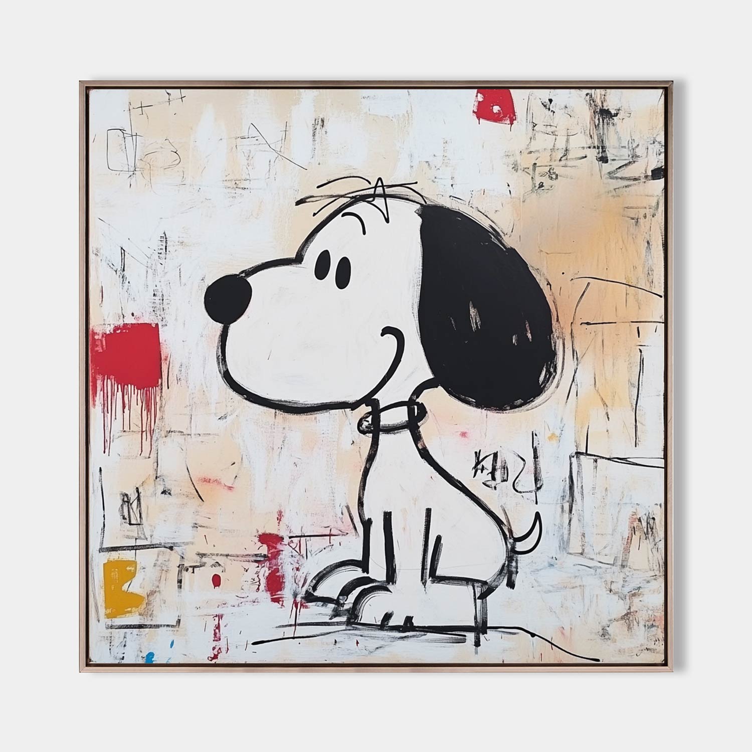 Original hand painted Snoopy abstract oil painting canvas wall art, black white beige modern elegant luxury pop art nordic home decor i