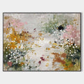 Original hand painted amber gold blush pink sage green abstract floral oil painting canvas wall art, nordic scandinavian elegant luxury