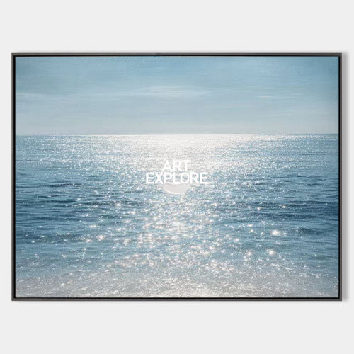 Hand painted original oil painting wall art canvas shimmering azure ocean nordic scandinavian elegant luxury modern home decor