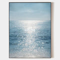Hand painted original oil painting wall art canvas, sparkling blue ocean coastal landscape, elegant luxury nordic scandinavian modern h