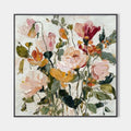 Original hand painted blush pink yellow crimson floral oil painting canvas wall art, elegant luxury modern nordic scandinavian botanica