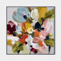 Original hand painted abstract floral oil painting, bold blush pink mustard teal crimson brushstrokes, elegant luxury modern nordic sca