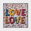 Original hand painted vibrant LOVE typography abstract oil painting canvas wall art, bold modern luxury colorful textured home decor in