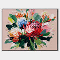 Original hand painted red pink green floral bouquet oil painting canvas wall art, elegant luxury modern nordic scandinavian botanical h