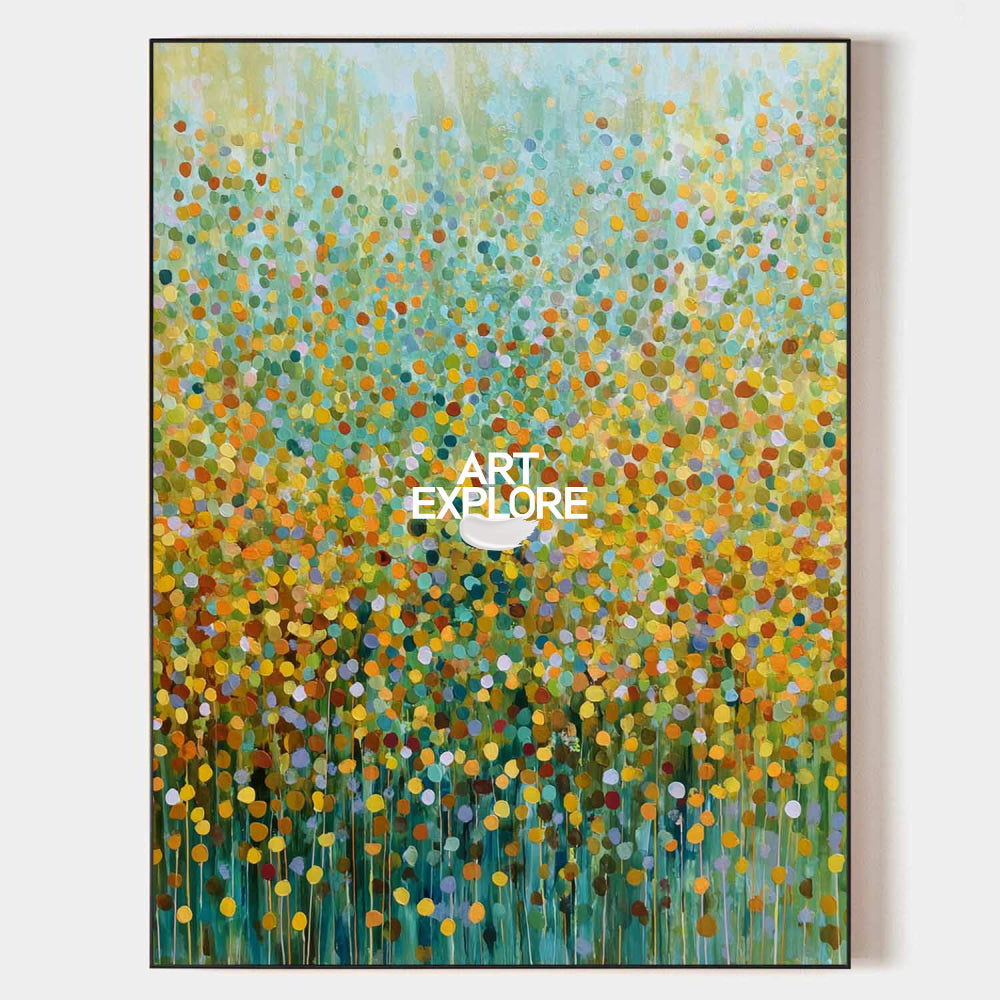 Original hand painted amber gold teal abstract floral oil painting canvas wall art, modern elegant luxury scandinavian nordic living ro