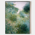 Original hand painted lush green botanical wildflower oil painting canvas wall art, elegant luxury modern nordic scandinavian home deco