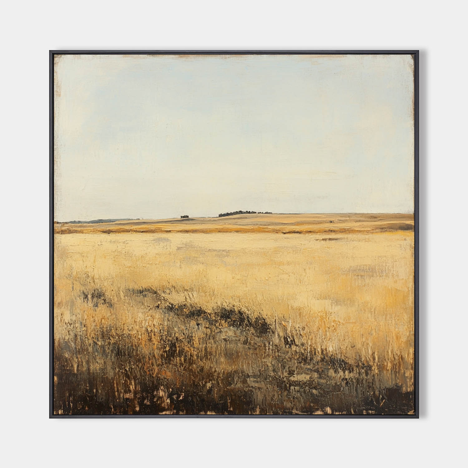 Original hand painted golden prairie landscape oil painting canvas wall art, nordic scandinavian minimalist elegant luxury modern livin