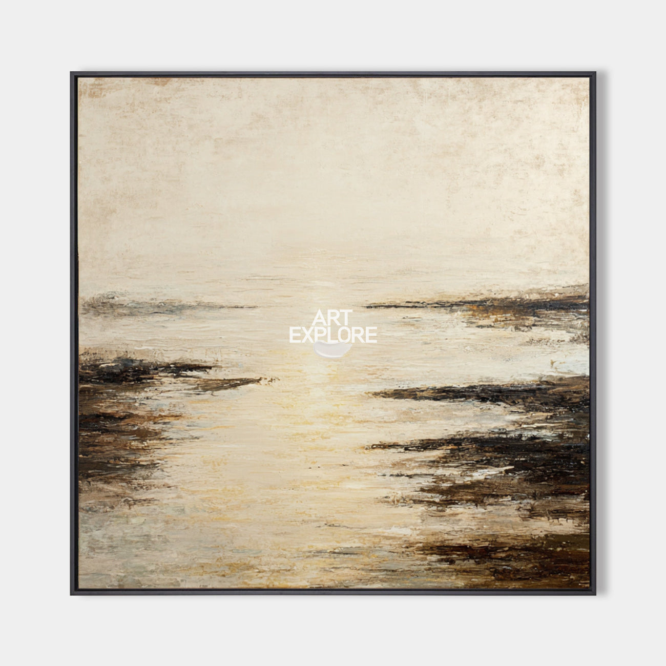 Original hand painted gold ivory coastal abstract oil painting canvas wall art, nordic scandinavian elegant luxury minimalist modern li