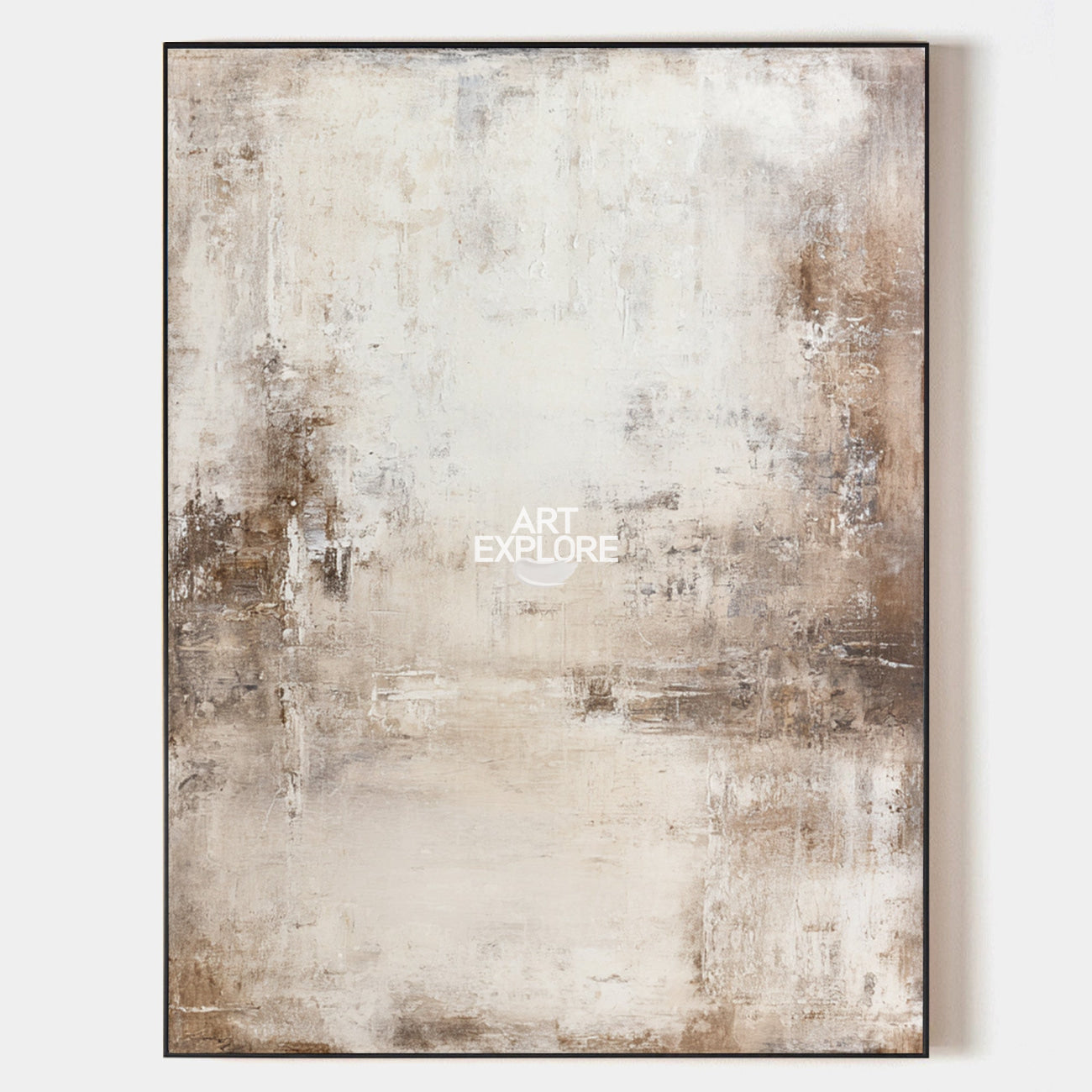 Original hand painted neutral abstract oil painting canvas wall art, taupe ivory linen textured nordic scandinavian elegant luxury mode
