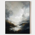 Original hand painted dark grey abstract landscape oil painting canvas wall art, nordic scandinavian elegant luxury modern living room
