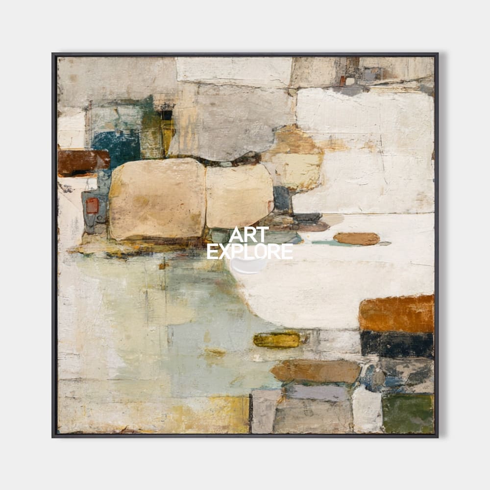 Original hand painted sand beige ivory abstract oil painting canvas wall art, nordic scandinavian elegant luxury modern living room hom