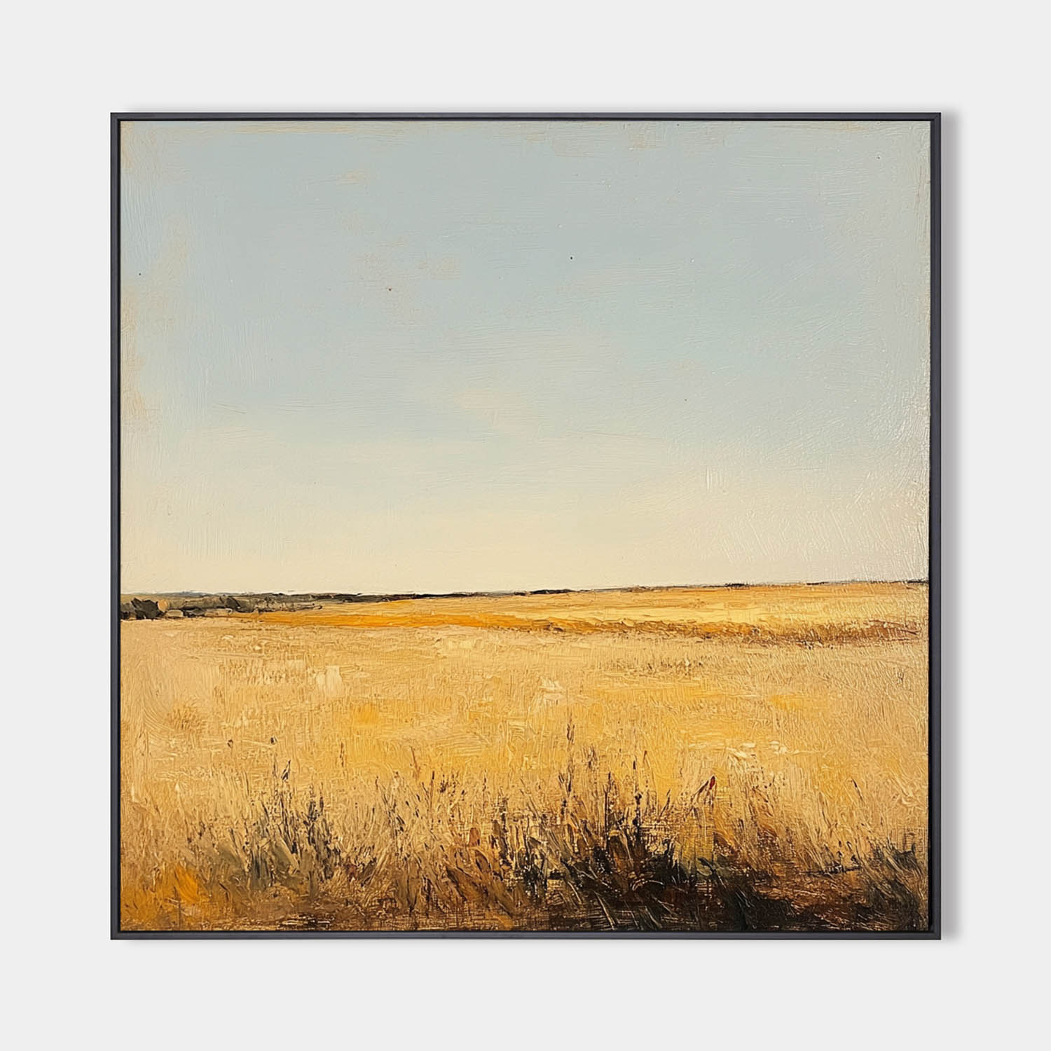 Original hand painted golden prairie landscape oil painting canvas wall art, nordic scandinavian minimalist elegant luxury modern livin