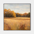 Original hand painted golden autumn meadow oil painting canvas wall art, elegant nordic scandinavian luxury modern living room interior