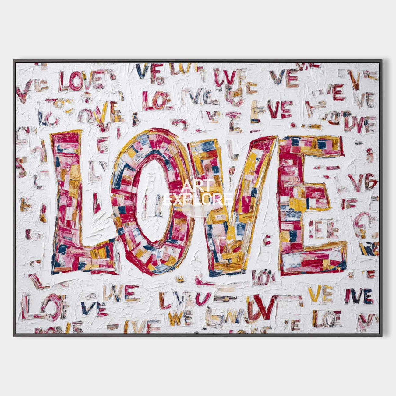 Original hand painted crimson gold navy LOVE word abstract oil painting canvas wall art, modern elegant luxury living room interior des