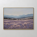Hand painted original oil painting purple lavender field misty blue mountain landscape canvas wall art nordic scandinavian elegant luxury modern home