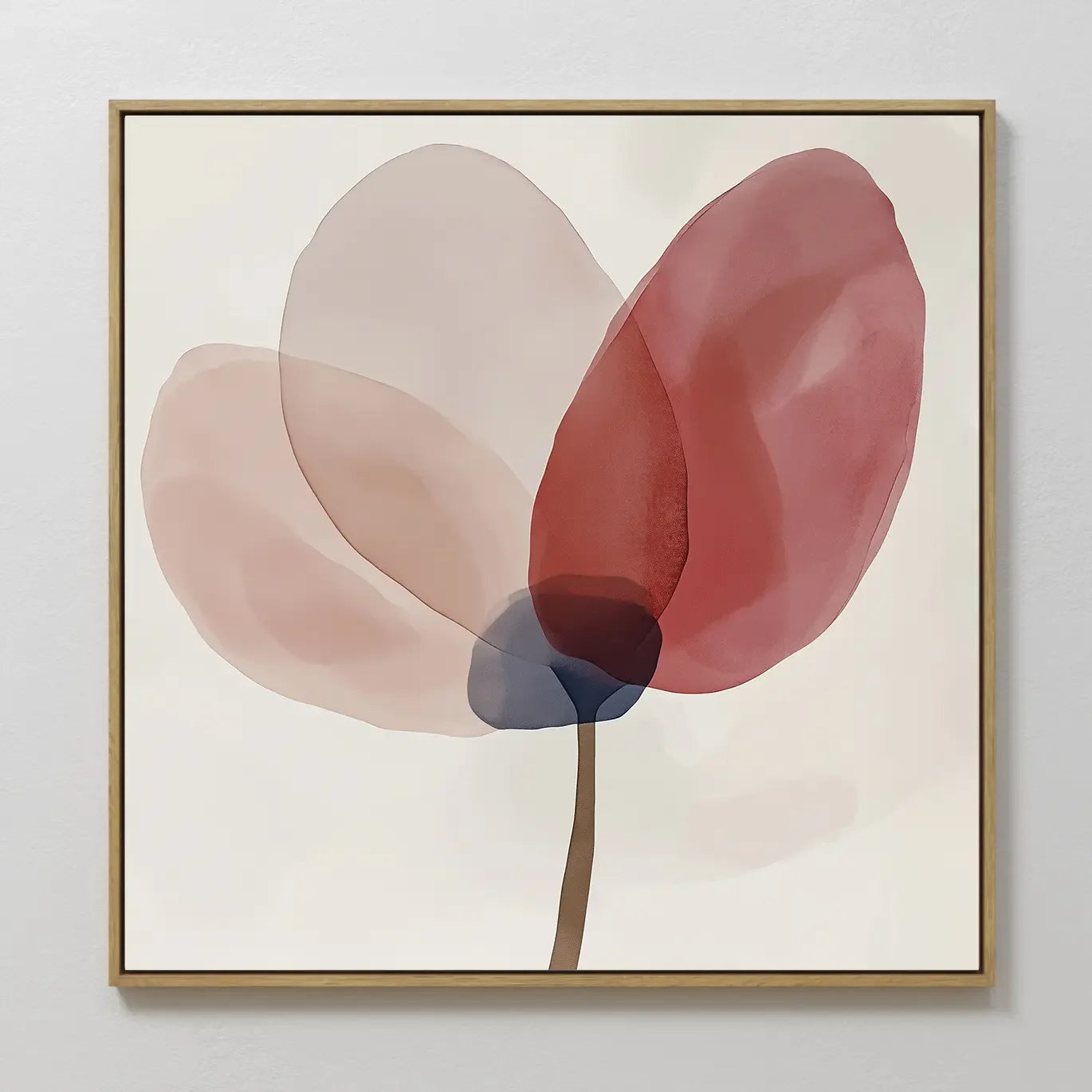 Original hand painted crimson blush abstract floral oil painting canvas wall art, nordic scandinavian elegant luxury minimalist modern living room hom