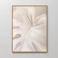 Original hand painted ivory cream monstera leaf botanical oil painting canvas wall art, nordic scandinavian elegant luxury minimalist modern living ro