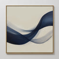 Hand painted original navy blue abstract oil painting canvas wall art, fluid indigo wave brushstrokes, elegant luxury nordic scandinavian modern minim