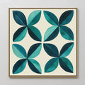 Original hand painted teal dark green geometric floral oil painting canvas wall art, nordic scandinavian elegant luxury modern living room home decor