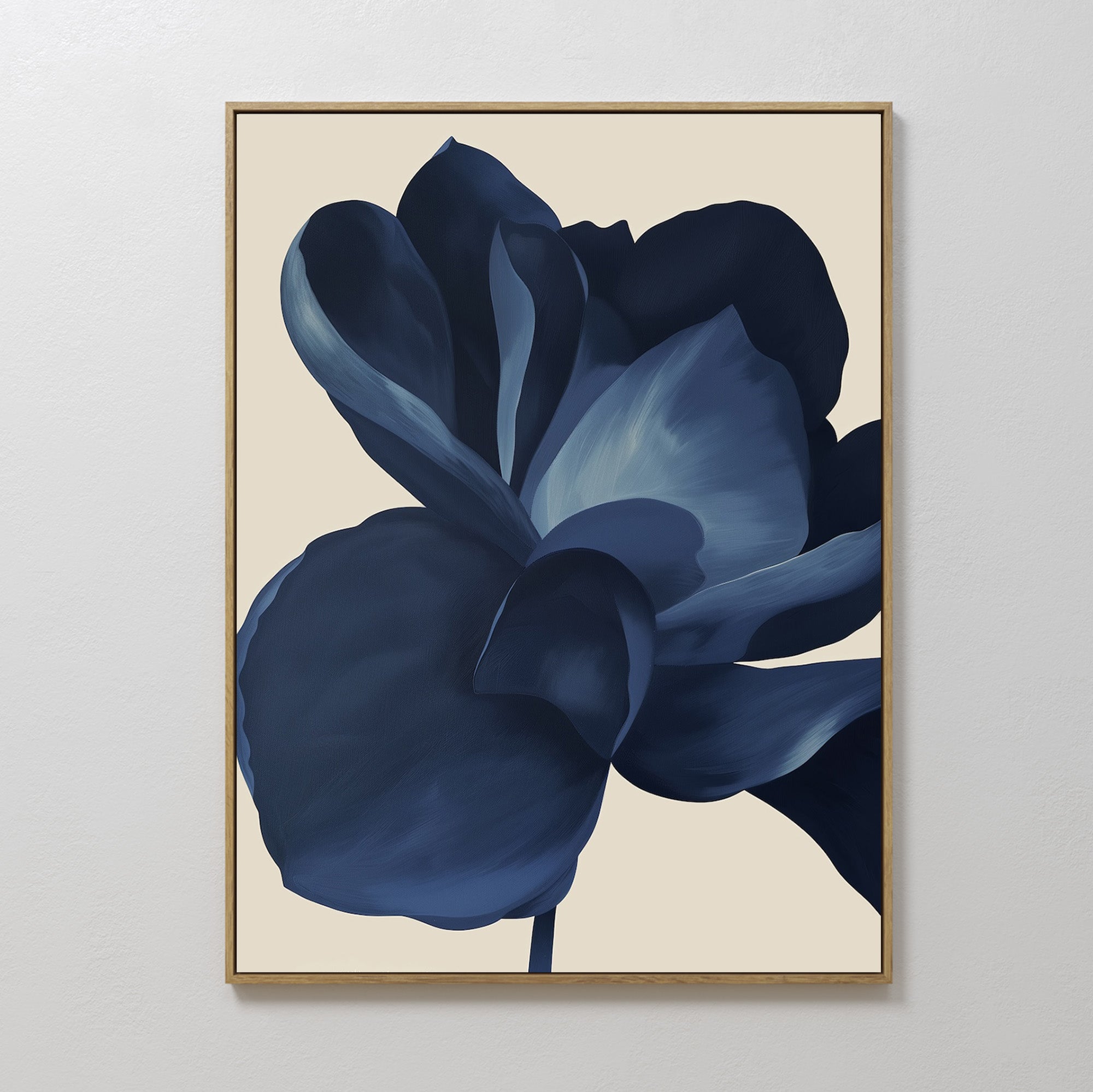 Original hand painted navy blue peony floral oil painting canvas wall art, nordic scandinavian elegant luxury minimalist modern living room home decor