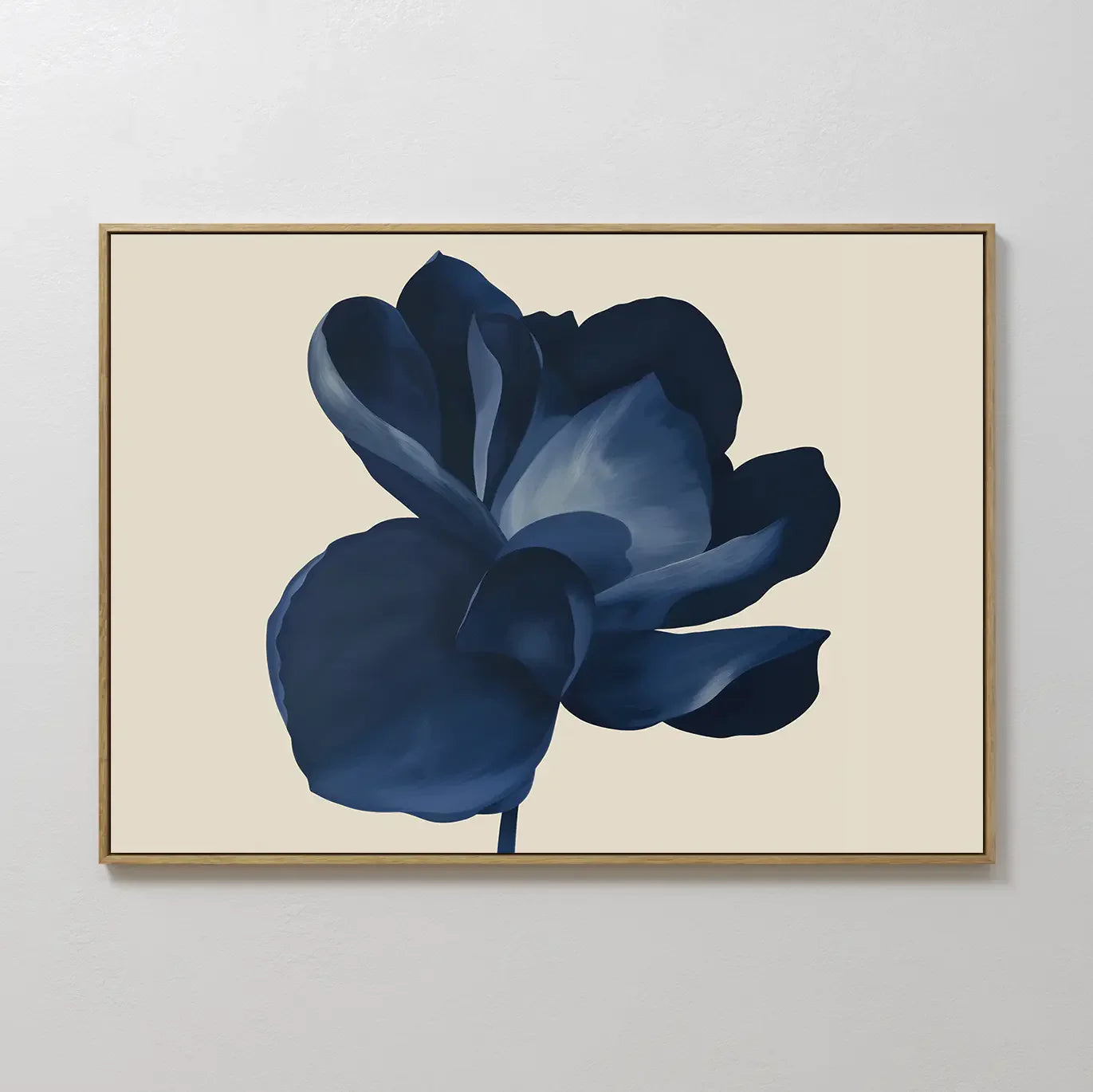 Original hand painted deep navy blue peony floral oil painting canvas wall art, nordic scandinavian elegant luxury minimalist modern living room home